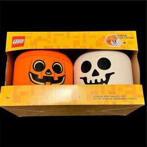 LEGO Halloween Storage Head Set Small 2-Piece Pumpkin & Skeleton NIB Collectible